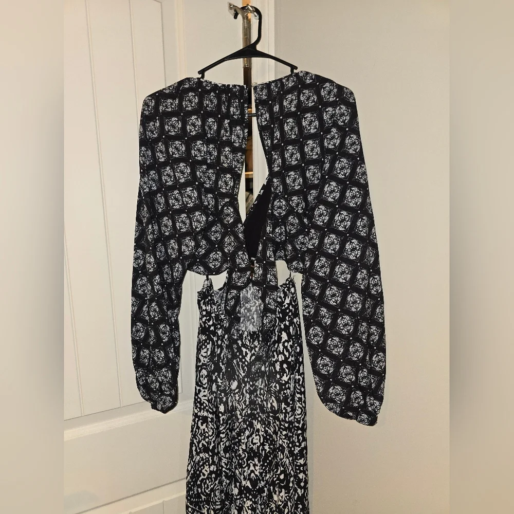 Abercrombie And Fitch Black and White Cutout Tie Back Maxi Medium Dress Long - Picture 11 of 13